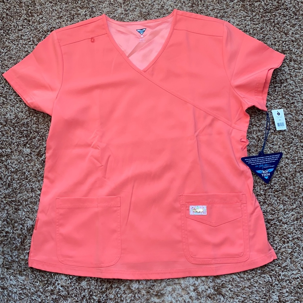 Cute Koi Tech nursing scrub top.